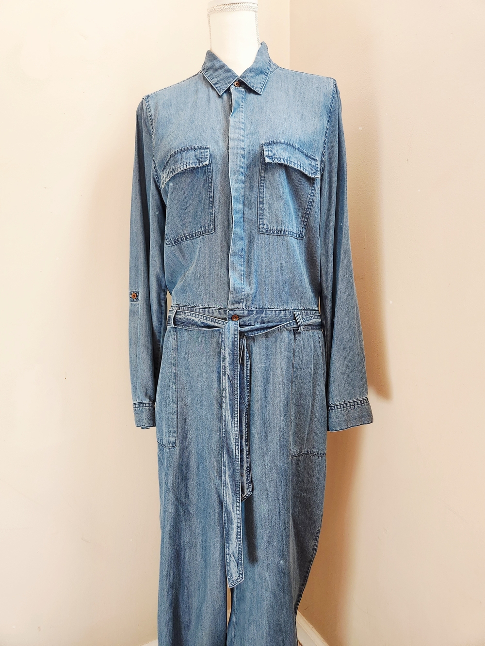 Laurie Felt Light Blue Denim Tie-Waist Shirt Dress